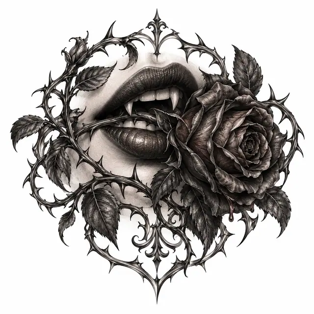 Black and grey gothic vampire tattoo design for the shoulder