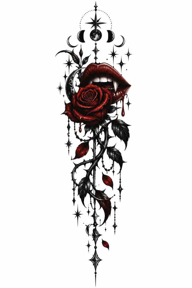 Blackwork gothic vampire tattoo design for the forearm