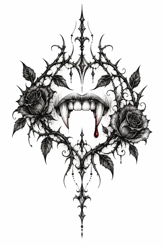 Dotwork gothic vampire tattoo design for the hand