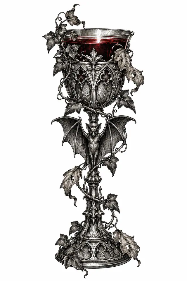 Engraving-style gothic vampire tattoo design for the calf