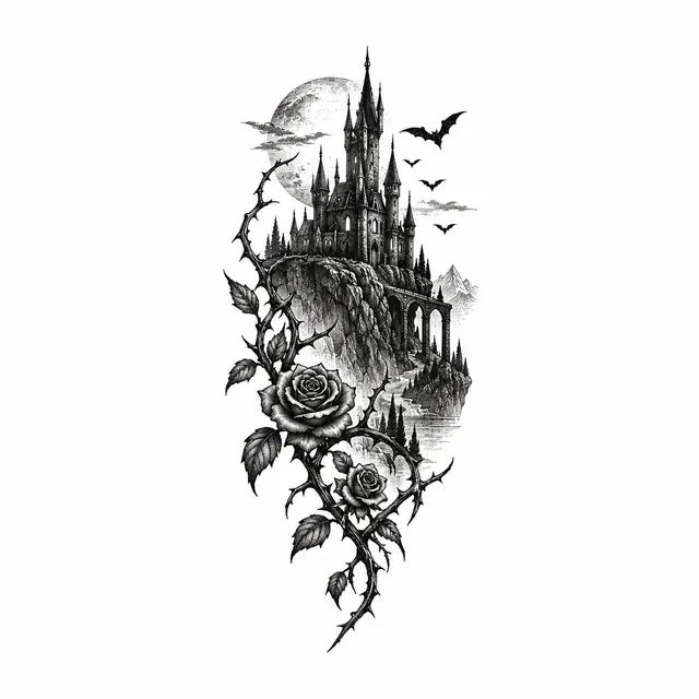 Engraving-style gothic vampire tattoo design for the wrist