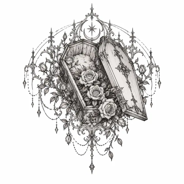 Fine-line gothic vampire tattoo design for the shoulder