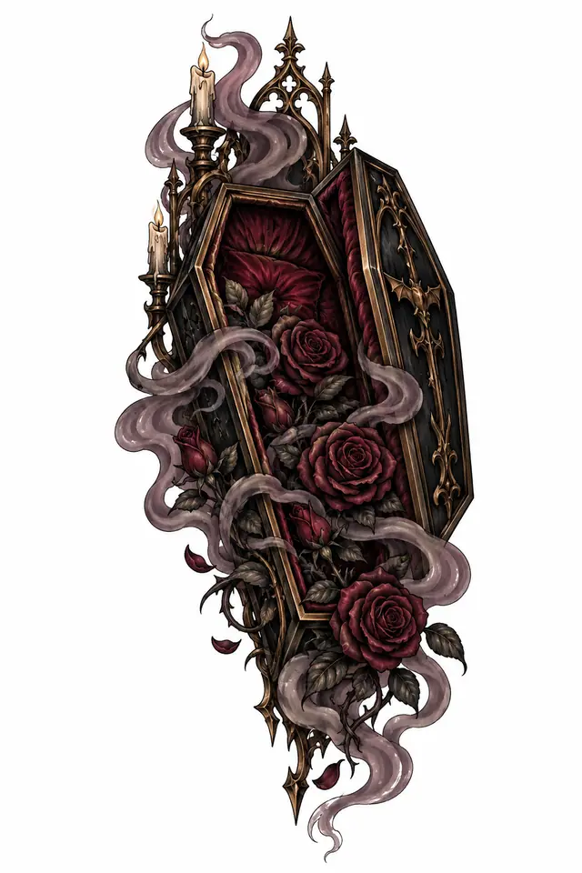 Neo-traditional gothic vampire tattoo design for the thigh