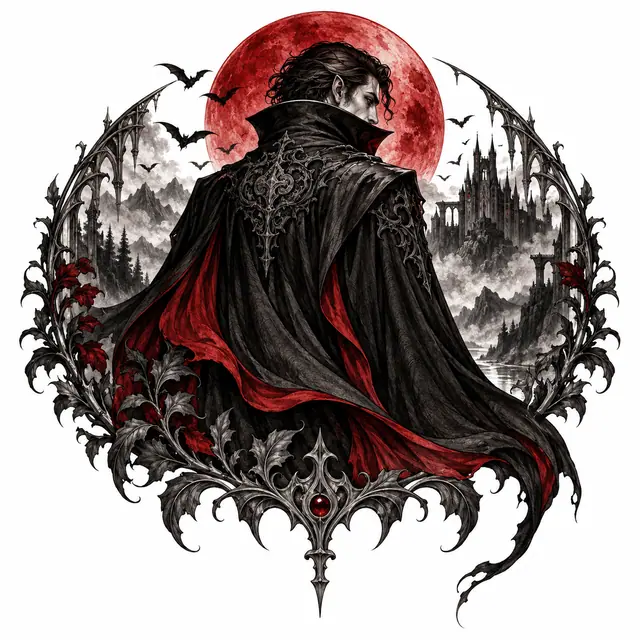 Red and black gothic vampire tattoo design for the shoulder