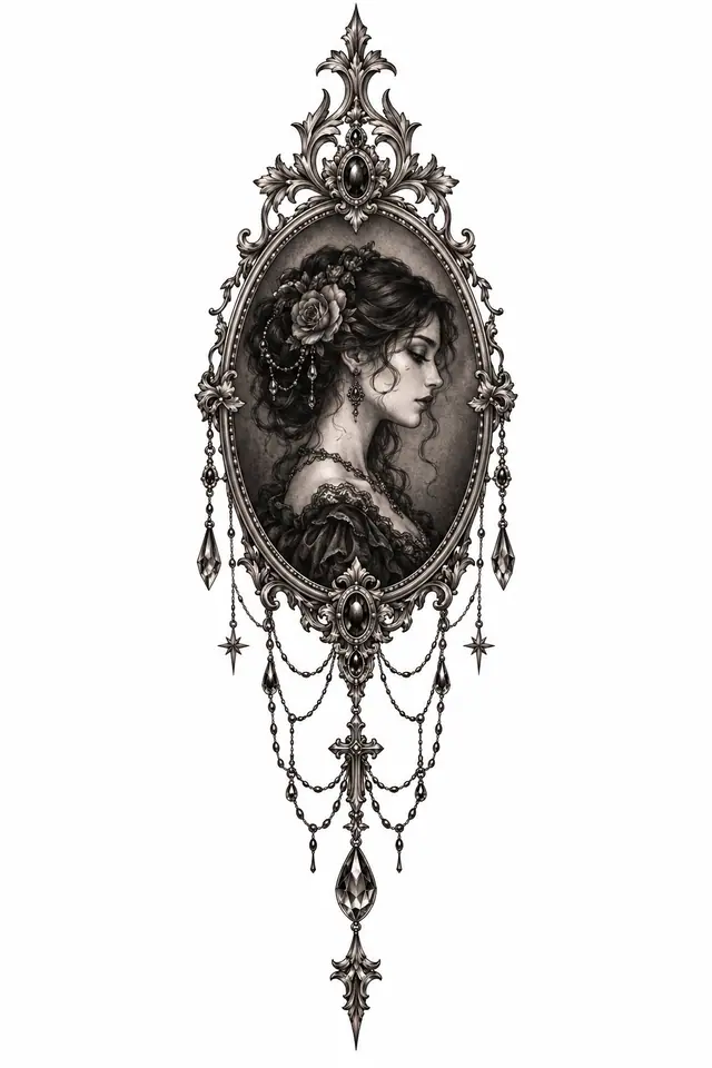 Black and grey Victorian gothic tattoo design for the forearm