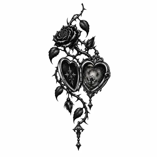 Blackwork Victorian gothic tattoo design for the ankle