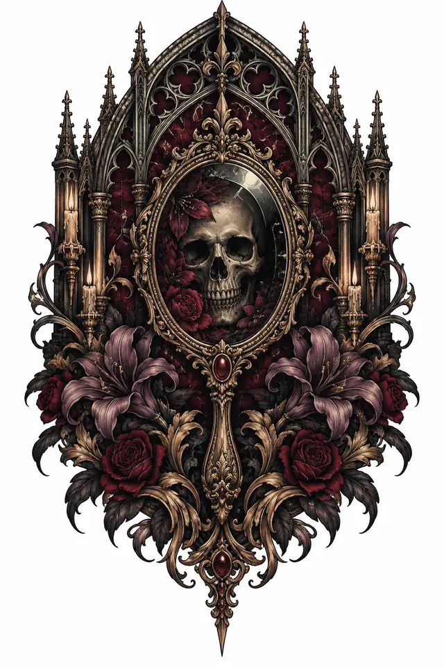 Neo-traditional Victorian gothic tattoo design for the back