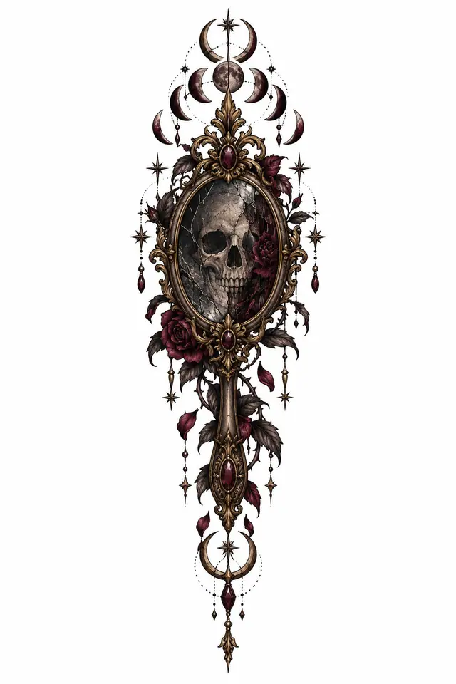 Neo-traditional Victorian gothic tattoo design for the spine